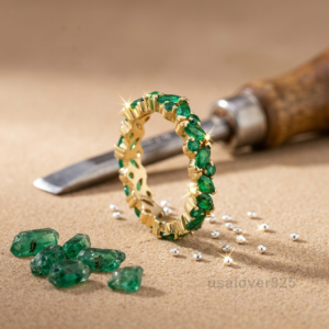 Emerald Gemstone Women's Eternity Band, 925 Solid Sterling Silver