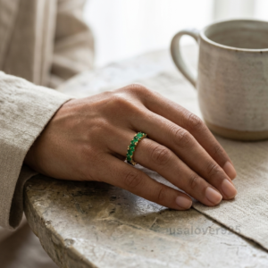 Emerald Gemstone Women's Eternity Band, 925 Solid Sterling Silver