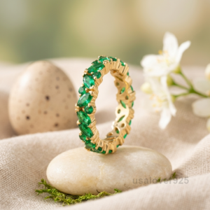 Emerald Gemstone Women's Eternity Band, 925 Solid Sterling Silver