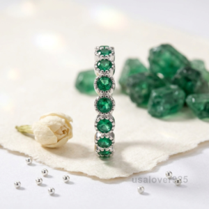 Emerald Green Half Eternity Band, 925 Sterling Silver Gemstone Jewelry