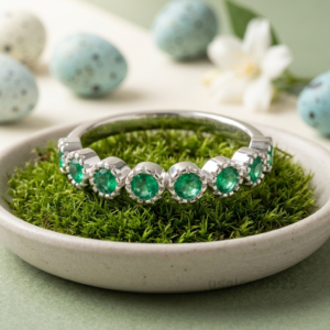 Emerald Green Half Eternity Band, 925 Sterling Silver Gemstone Jewelry