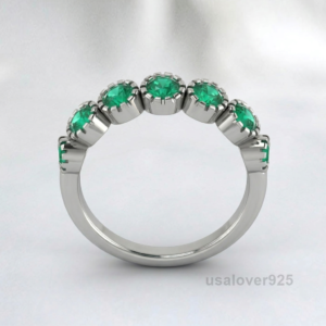 Emerald Green Half Eternity Band, 925 Sterling Silver Gemstone Jewelry