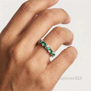 Marquise Emerald CZ Stone Women's Eternity Band, 925 Solid Sterling Silver