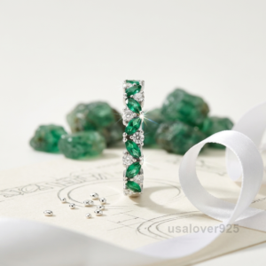 Marquise Emerald CZ Stone Women's Eternity Band, 925 Solid Sterling Silver