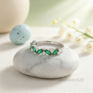 Marquise Emerald CZ Stone Women's Eternity Band, 925 Solid Sterling Silver