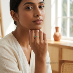 Emerald & CZ Stone Women's Eternity Band, 925 Solid Sterling Silver Jewelry