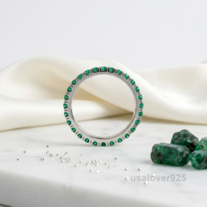 Emerald Full Eternity Band, 925 Sterling Silver Green Gemstone Ring