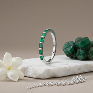 Emerald Women's Eternity Band, 925 Sterling Silver Stackable Jewelry