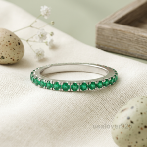Emerald Full Eternity Band, 925 Sterling Silver Green Gemstone Ring