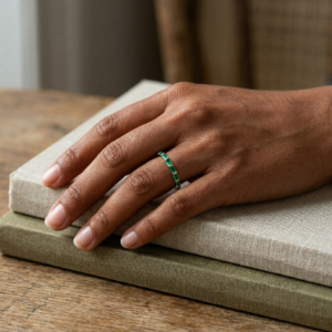 Emerald Women's Eternity Band, 925 Sterling Silver Stackable Jewelry