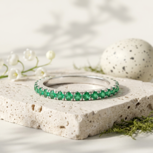 Emerald Full Eternity Band, 925 Sterling Silver Green Gemstone Ring