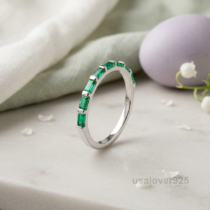 Emerald Women's Eternity Band, 925 Sterling Silver Stackable Jewelry