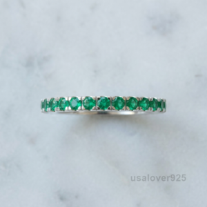 Emerald Full Eternity Band, 925 Sterling Silver Green Gemstone Ring
