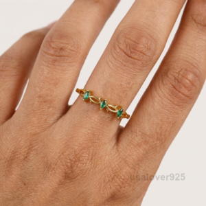 Emerald Marquise Stone Half Eternity Band, 925 Solid Sterling Silver