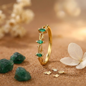 Emerald Marquise Stone Half Eternity Band, 925 Solid Sterling Silver