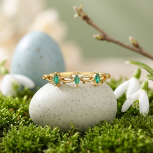 Emerald Marquise Stone Half Eternity Band, 925 Solid Sterling Silver