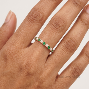 Emerald and Pearl Gemstone Women's Full Eternity Band, 925 Solid Sterling Silver