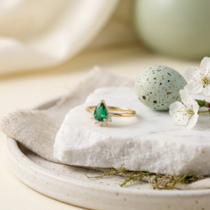 Emerald Pear Stone Solitaire Women's Ring, 925 Solid Sterling Silver