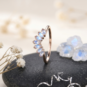 Moonstone V Shape Curved Chevron Eternity Band, 925 Solid Sterling Silver Ring