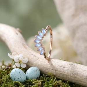 Moonstone V Shape Curved Chevron Eternity Band, 925 Solid Sterling Silver Ring