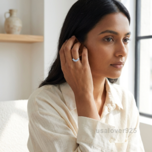 Moonstone V Shape Curved Chevron Eternity Band, 925 Solid Sterling Silver Ring