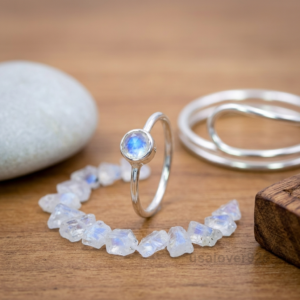 Moonstone Stone Simple Ring, 925 Sterling Silver Women's Band