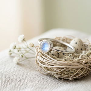 Moonstone Stone Simple Ring, 925 Sterling Silver Women's Band