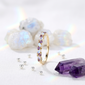 Moonstone & Amethyst Gemstone Band – 925 Solid Sterling Silver