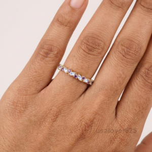 Moonstone & Amethyst Gemstone Band – 925 Solid Sterling Silver