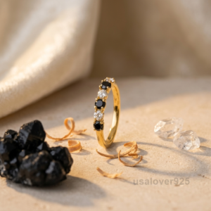 Black Onyx Stone Women's Eternity Band, 925 Sterling Silver CZ Jewelry