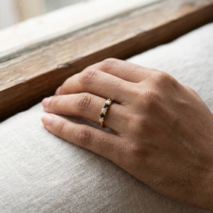 Black Onyx Stone Women's Eternity Band, 925 Sterling Silver CZ Jewelry