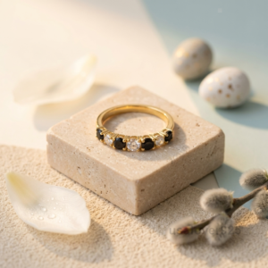 Black Onyx Stone Women's Eternity Band, 925 Sterling Silver CZ Jewelry