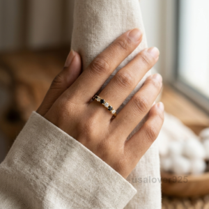 Black Onyx Stone Women's Eternity Band, 925 Sterling Silver CZ Jewelry