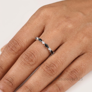 Black Onyx Stone Women's Eternity Band, 925 Solid Sterling Silver