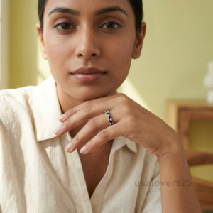 Black Onyx Half Eternity Band, 925 Sterling Silver Gemstone Jewelry