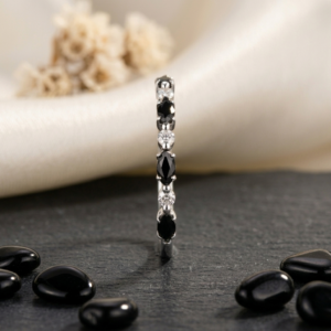 Black Onyx Stone Women's Eternity Band, 925 Solid Sterling Silver