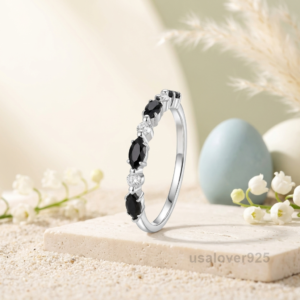 Black Onyx Stone Women's Eternity Band, 925 Solid Sterling Silver