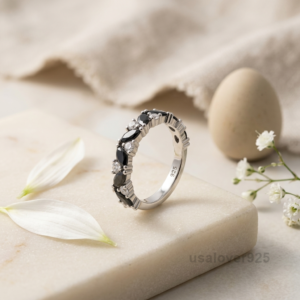 Black Onyx Half Eternity Band, 925 Sterling Silver Gemstone Jewelry