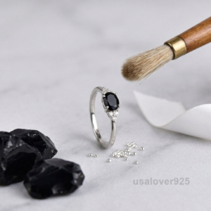 Black Onyx Gemstone Women's Solitaire Ring, 925 Solid Sterling Silver