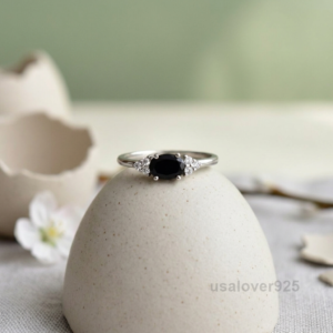 Black Onyx Gemstone Women's Solitaire Ring, 925 Solid Sterling Silver