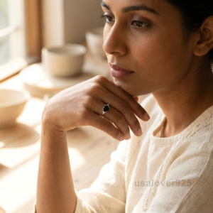 Black Onyx Gemstone Women's Solitaire Ring, 925 Solid Sterling Silver