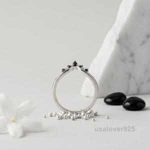 Black Onyx Stone Women's Eternity V Shape Band, 925 Sterling Silver Jewelry