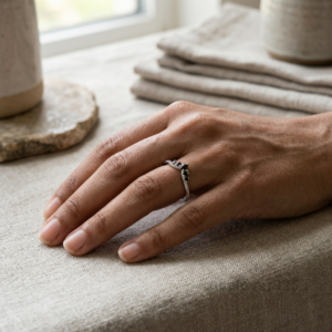 Black Onyx Stone Women's Eternity V Shape Band, 925 Sterling Silver Jewelry