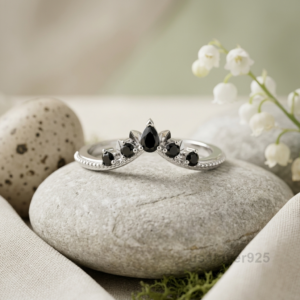 Black Onyx Stone Women's Eternity V Shape Band, 925 Sterling Silver Jewelry