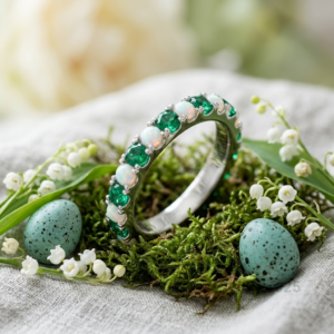 Emerald and Opal Stone Women's Eternity Band, 925 Solid Sterling Silver