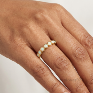 Opal Gemstone Women's Half Eternity Band, 925 Solid Sterling Silver