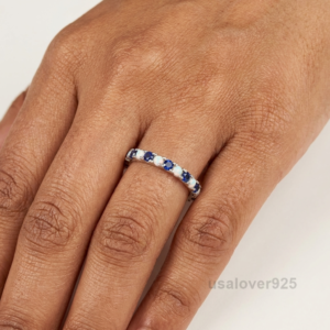 Sapphire and Opal Stone Women's Eternity Band, 925 Solid Sterling Silver