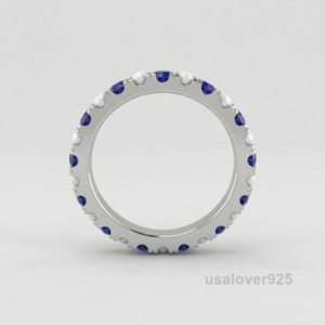 Sapphire and Opal Stone Women's Eternity Band, 925 Solid Sterling Silver