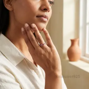 Ruby & CZ Stone Full Eternity Ring Band for Women in 925 Sterling Silver