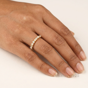 Pearl and CZ Stone Women's Eternity Band, 925 Solid Sterling Silver